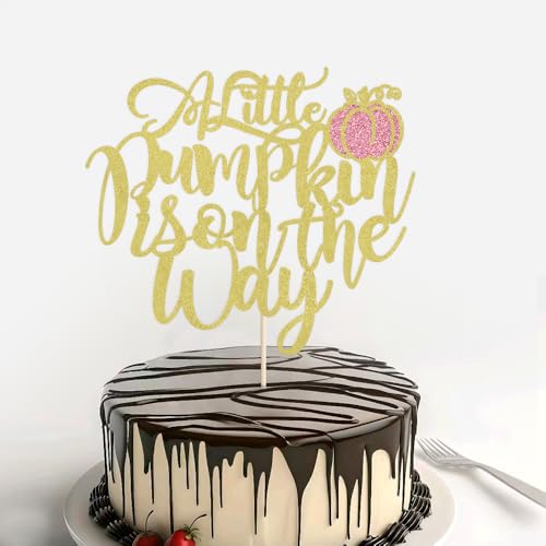 Tortenaufsatz mit Aufschrift "A Little Pumpkin is on the Way", orangefarbener Glitzer, für Jungen, Mädchen, Geburtstagsparty, Dekoration für Herbst, kleine Kürbis-Themen, Babypartys, Kinder, Jungen von Alewoaly