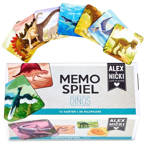 Alex & Nicki® Memo Spiel Dinos | Spielzeug Klassiker für Kinder & Erwachsene | Spiele für Jungen & Mädchen ab 4 Jahren | Gedächtnisspiel von Alex & Nicki