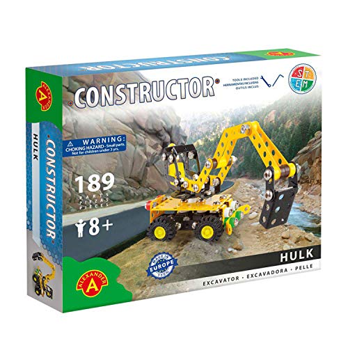 A ALEXANDER 1643 Constructor Hulk Bagger Metall Bausatz, 189 Teile Metallbaukasten, Metallbausatz mit Baufahrzeug, Werkzeug und Kunststoff Elementen, Konstruktionsspielzeug für Kinder ab 8 Jahren von A ALEXANDER