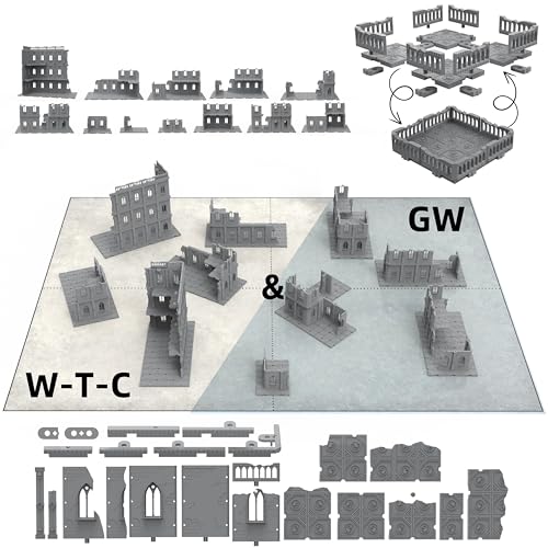 AliKids Modular Terrain Ruin for Wargame WH40K, Compatible with 10E GW & WTC, HIPS Plastic Injection Molding (Halftable Set) von AliKids