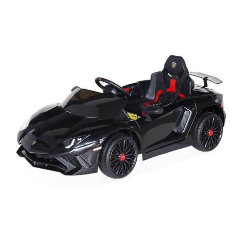 12V Elektroauto für Kinder Lamborghini, schwarz, 1 Sitzer, mit Autoradio, Fernbedienung, MP3, USB-Anschluss und funktionierenden Scheinwerfern von Alice's Garden