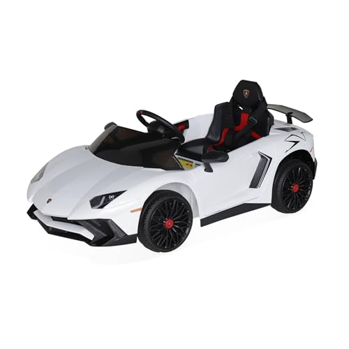 12V Elektroauto für Kinder Lamborghini, weiß, 1 Sitzer, mit Autoradio, Fernbedienung, MP3, USB-Anschluss und funktionierenden Scheinwerfern von Alice's Garden