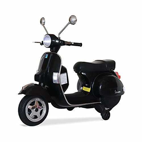 Vespa PX150, schwarz, Elektromotorrad für Kinder 12V 4,5Ah, 1 Sitzplatz mit Autoradio von Alice's Garden