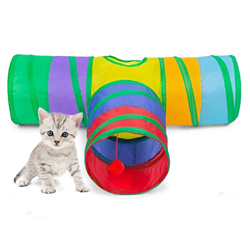 Alicedreamsky Katzentunnel, zusammenklappbarer Schlauch mit 1 Spielball, Katzenspielzeug, 3-Wege-Katzentunnel für Indoor-Katzen, Welpen, Kätzchen, Kaninchen (Regenbogen) von Alicedreamsky