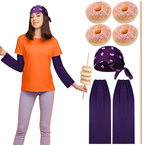 Aliceset 4-teiliges Halloween-Kostüm-Set mit Bandana-Ärmeln, Donut-Requisiten, Holzstab für Erwachsene, Halloween, Cosplay, Party von Aliceset