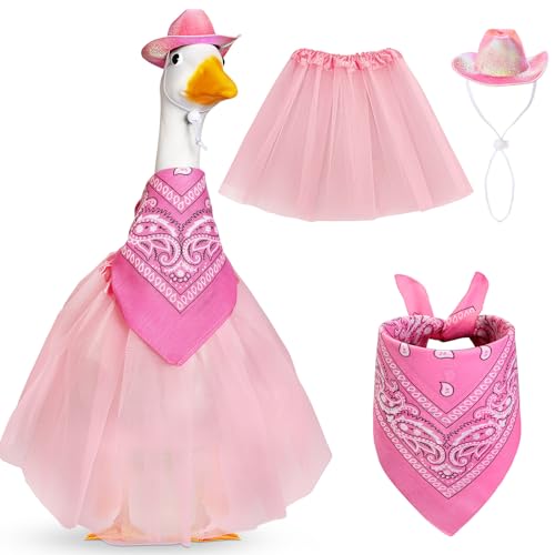 Aliceset Cowboy-/Veranda-Gans-Outfits für 58,4 cm, Zement, Rasen, Gans, Statue, Kleidung, Hut und Bandana, Spitzen-Tutu-Rock für Western-Party, Hof, Outdoor, 3 Stück (Rosa) von Aliceset