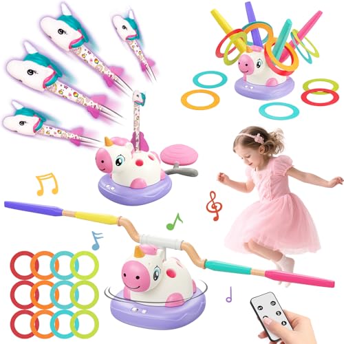 Einhorn 3 in 1 Outdoor Spielzeug für Mädchen ab 3-12 Jahre, Seilspringmaschine, Raketenspiel, Ringwurfspiel, Gartenspielzeug für Kinder, Bewegungsspiel, Geschenk für Mädchen Einhorn 3 in 1 Outdoor Spielzeug für Mädchen ab 3-12 Jahre, Seilspringmaschine, Raketenspiel, Ringwurfspiel, Gartenspielzeug für Kinder, Bewegungsspiel, Geschenk für Mädchen von Aliex
