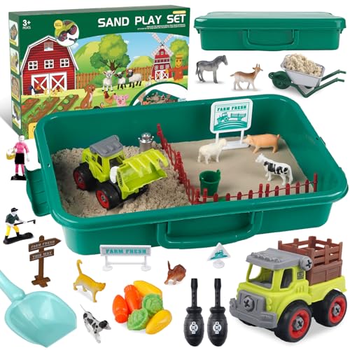 Kinder-Sandkunst-Kits: sensorischer Mülleimer, Bauernhofspielzeug, Bauernhoftiere, Bauernhof-Trucks, Sandkasten mit Deckel, Geschenk für Kinder von 3-8 Jahren Kinder-Sandkunst-Kits: sensorischer Mülleimer, Bauernhofspielzeug, Bauernhoftiere, Bauernhof-Trucks, Sandkasten mit Deckel, Geschenk für Kinder von 3-8 Jahren von Aliex