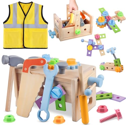 Aliex Werkzeugkoffer Kinder, 29+1 Stück Holzspielzeug Werkzeug Kinder Montessori Spielzeug Geschenk ab 3 4 5 Jahre Jungen Mädchen von Aliex