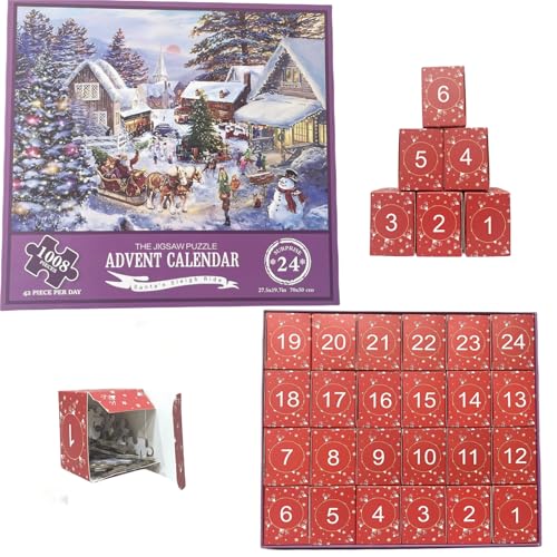 Alihoo Weihnachts-Adventskalender 2024, Puzzles, 24 Boxen, 1008 Teile, Countdown bis Weihnachten, Familienurlaub für Erwachsene und Kinder (lila) von Alihoo