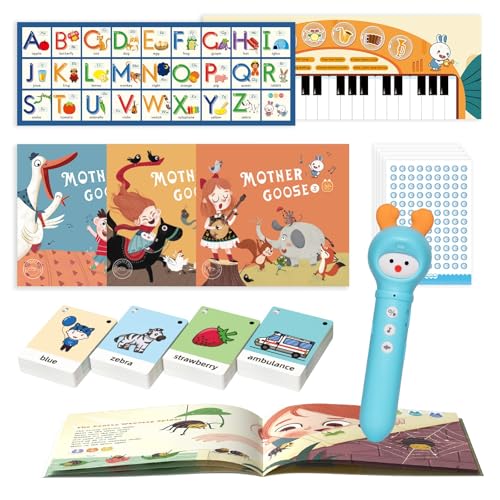 alilo Lernspielzeug für Kleinkinder 3-4-5-6, interaktives Lesestift-Set für Kinder, mit 3 Lese-Büchern für Kinder, 100 sprechende Lernkarten, 540 Aufnahmeaufkleber, Alphabet, Musikkarte von Alilo