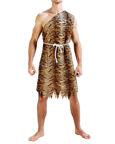 Halloween-Kostüm für Erwachsene, Höhlenmensch, Leopardenmuster, Steinzeit-Overall, Tops und Rock mit Gürtel, Dschungel-Kostüm (Mehrfarbig A, Einheitsgröße) von Alinelle