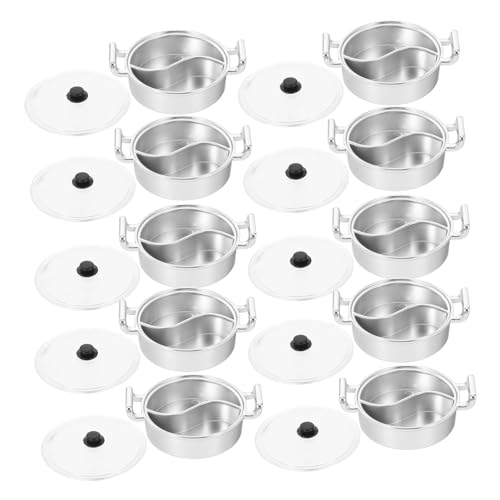 Alipis 10 Stück Mini -Simulation Hotpot Minikocher für dekorative Herde Ornamente Miniaturtöpfe Puppenhaus-Küchenzubehör Ornamente Mini-Herde Plastik Silver von Alipis