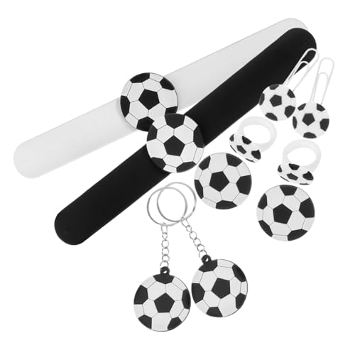 Alipis 10Stücke Fußball Goodie Bag Füller Kindergeburtstag Mini Fußball Schlüsselanhänger Lesezeichen Anstecknadel Ringe und Slap Armbänder für Fußballpartys von Alipis