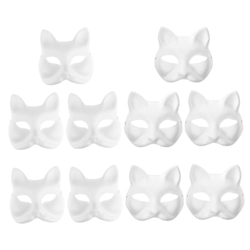 Alipis 10st Leere Maske Fuchs-papiermasken Halloween-masken Japanische Fuchsmaske Blankomasken Zum Dekorieren Bemalbare Katzenmasken Bemalbare Masken Katze Weiß Kind Cosplay Zubehör von Alipis