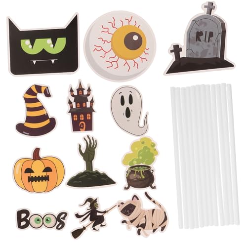 Alipis 12 Stück Teiliges Halloween Cake Picks aus Stabilem Papier Dekorative Cupcake Toppers mit Kürbis Geist und Schloss Motiven für Halloween Partys und Geburtstagskuchen Dekoration von Alipis