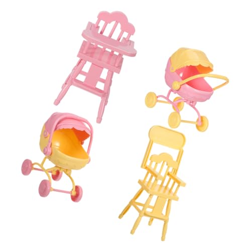 Alipis 2 Sätze Miniatur Puppenhausmöbel Babywagen und Hochstuhl Realistische Tragbare Puppenzubehör für Detaillierte Miniatur Kinderwagen und Essstuhl von Alipis
