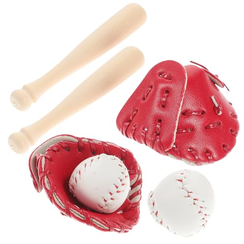 Alipis 2 Sets Miniaturen Sport Baseballschläger Handschuh Und Ball Set Für Puppenhaus: Holz Winziges Baseballschläger Sportzubehör Zum Basteln von Alipis