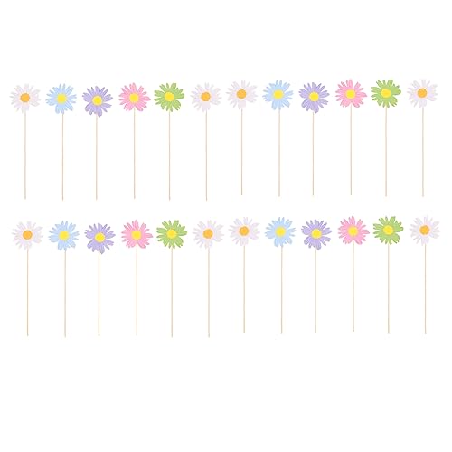 Alipis 24 Stück Kucheneinsätze Party Ornament Hochzeitsdekor Einsätze Kleine Bunte Blumen Künstliche Sortierte Dekoration Frühlingsblumen Gänseblümchen Ein Kuchenaufsatz von Alipis