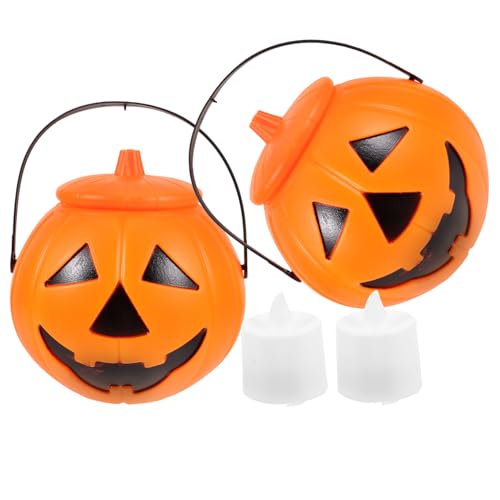 Alipis 2Stücke Halloween Kürbis Süßigkeiten Eimer Handheld Trick Treat Eimer Mit Warmem LED Licht Für Halloween Feiern Und Dekoration Für Partys Langlebig von Alipis