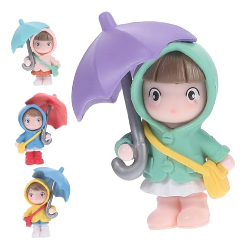 Alipis 4 Stück Miniatur Mädchen Statue mit Regenschirm und Regenmantel Teiliges für Tischdekoration und Feengarten Zubehör Niedliche Figuren für Wohnräume und von Alipis