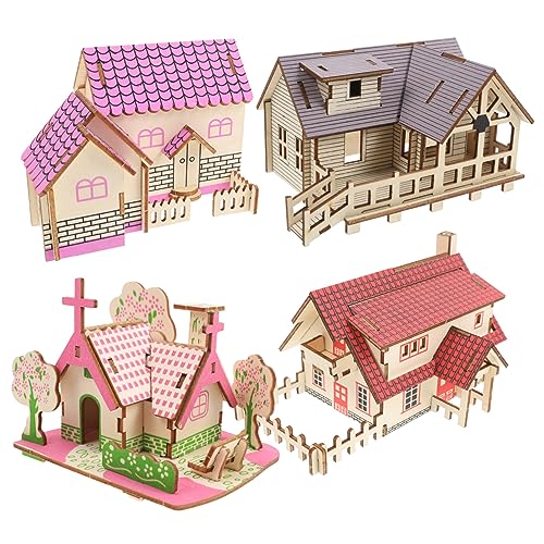Alipis 4 Stück Teiliges Holzmodell Puzzle Bausatz für DIY Häuser Pädagogisches Holzspielzeug für Kreative Bastelprojekte für Weihnachten von Alipis
