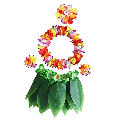 Alipis 5 Stück Teiliges Hawaii Kostüm Set mit Grünem Blattrock Lebensnaher Blumenhaarband Armband und Halskette Wiederverwendbar und Bequem für Sommer Luau Mottoparty Karneval und von Alipis