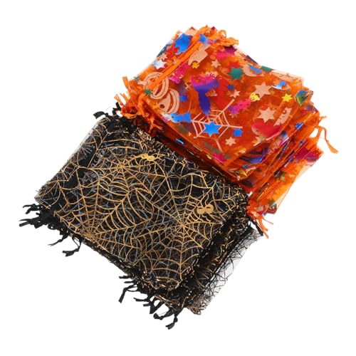 Alipis 60 Stück Teiliges Halloween Geschenkbeutel mit Schwarzen Spinnen und Orangen Kürbis Motiven Organza Zugbeutel für Partygeschenke Süßigkeiten Snacks und Mitgebsel für Halloween von Alipis