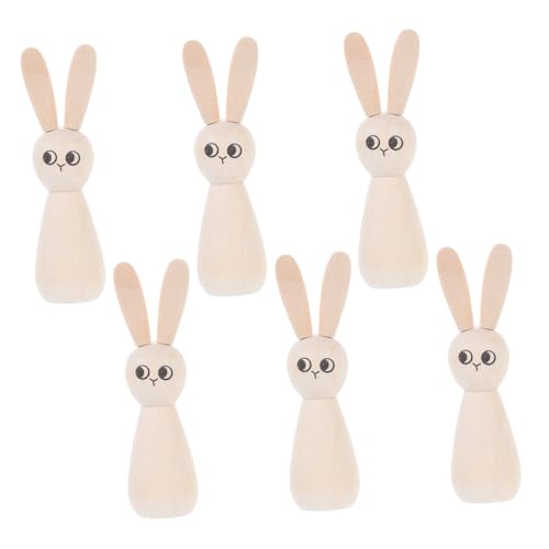 Alipis 6pcs Ostern Holz Kaninchenkleiderpuppen Unvollendet Für DIY Craft Nature Blank Tierfiguren Für Heim- Und Partydekorationen von Alipis