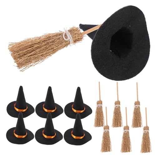 Alipis 7Satz Mini Hexenhut Set Mit Besen Teiliges Halloween Dekorationsset Für Partys Cosplay Und Basteln Exquisites Design Für Kreative Anlässe Und Familienaktivitäten von Alipis