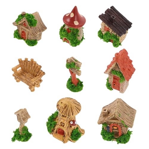 Alipis 9 Stück Teiliges Miniatur-Haus Harz mit Handgefertigten Stühlen Briefkasten und Schild Dekorative DIY Mikro-Landschaft für Schreibtisch und Bücherregal von Alipis