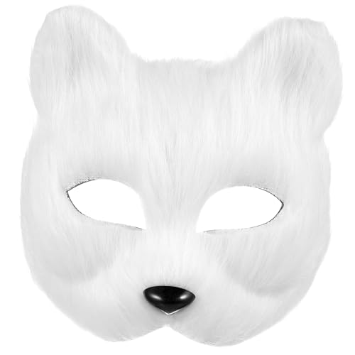 Alipis Faux-Fuchs-Maske: Therian-Maske Weiße Fuchs-Maskerademaske Pelzige Masken Plüsch-Wolfsmasken Halbgesichtsschleier Kostüm-Augenmaske Fuchs-Kostümzubehör von Alipis