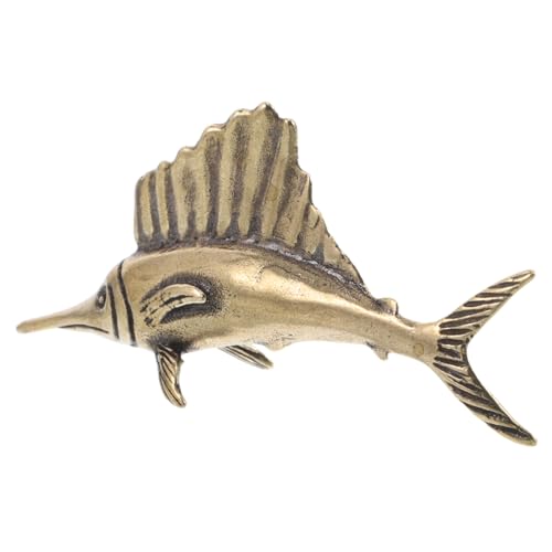 Alipis Handgefertigte Messing Fischfigur Vintage Bronze Miniatur Meeres Tier Ornament Feng Shui Teezeremonie Haustier Schreibtisch Dekoration für Büro und Zuhause von Alipis