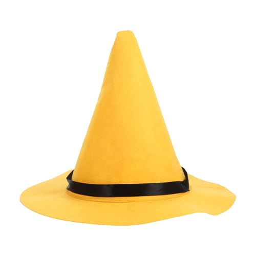 Alipis Hexenhut Filz-Halloween-Hut Große Zaubererkappe Breite Krempe Faltbare Spitze Kappe Hexenkostüm-Zubehör Für Vogelscheuchen-Kostüm Halloween Cosplat Partyzubehör Gelb von Alipis