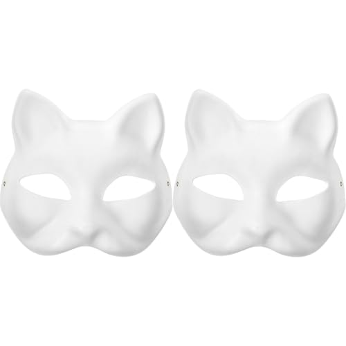 Alipis Katzenmaske 2 Stück -Maske Fuchs Halb Blanko Handbemalte Masken Weiße Katzenmasken Tier-Halbgesichts-Anziehmaske Einfache Maskerade Cosplay-Masken Für Partygeschenke von Alipis