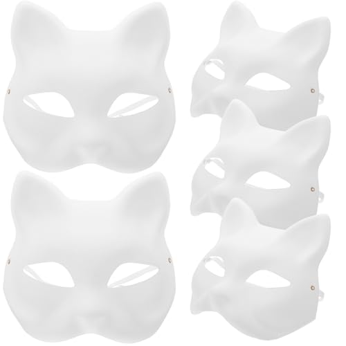 Alipis Katzenmasken 5 Stück Therian-Masken Weiße Katzenmasken Papier Unbemalt Blanko Diy-Halloween-Masken Tier-Halbgesichts-Anziehmasken Für Maskerade Cosplay-Party von Alipis