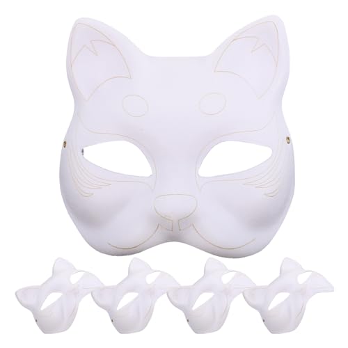 Alipis Katzenmasken 5 Stück Weißes Papier Blanko Handbemalte Unbemalte Katzen-Halbmasken Einfache Maskerademasken Bemalbare Halloween-Masken Partygeschenke Für von Alipis