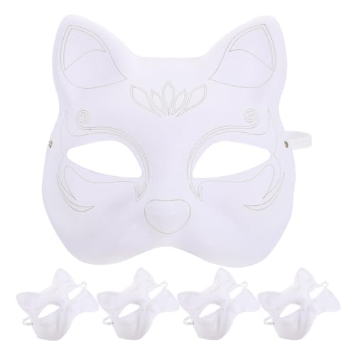 Alipis Katzenmasken 5 Stück Weißes Papier Blanko Handbemalte Unbemalte Katzen-Halbmasken Einfache Maskerademasken Bemalbare Halloween-Masken Partygeschenke Für von Alipis