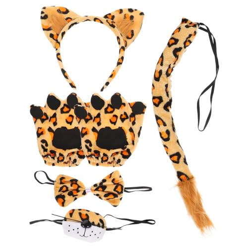 Alipis Kinder-Tierkostüm-Set Leopard Cosplay Ohren Stirnband Fliege Nase Handschuhe Schwanz Anzieh-Kleidung Outfit Wildtier-Motto-Geburtstagsparty von Alipis