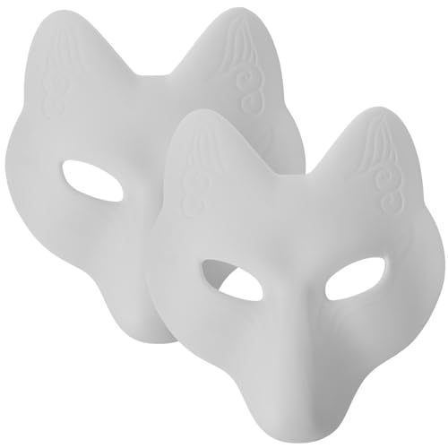 Alipis Kitsunes Fuchs-Masken Blanko Wolf Halbgesicht Cosplay-Masken Leder Katze Tierkostüm Diy Kabuki-Masken Maskerade Partyzubehör Für Cosplay Japanisches Kostüm Drama 2 Stück von Alipis