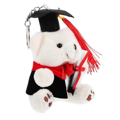 Alipis Mini-Abschlussbär Spielzeug Plüsch-Abschlussbären Schlüsselanhänger Abschluss-Stofftier Bär Mit Mütze Klasse 2024 Abschlussgeschenk Weiß von Alipis