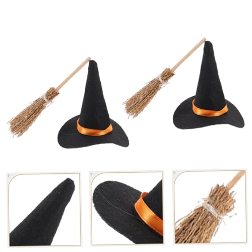 Alipis Mini Hexenhüte und Besen Kreatives Halloween Deko Set aus Filz und Handgewebtem Besen Wiederverwendbar für DIY Bastelprojekte Partydeko und Kleine Räume von Alipis