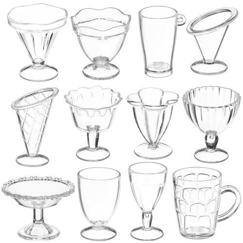 Alipis Puppenhaus-Miniaturbecher-Gläser – 12 Miniaturbecher Puppenhaus-Miniaturweinglas-Getränkebecher-Set Eisbecher-Trinkgläser Für Küchenzubehör von Alipis