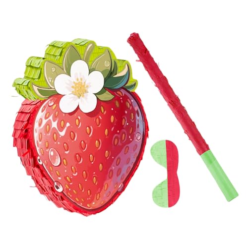 Alipis Rote Erdbeer-piñata Partyspiel mit Stab und Augenbinde Sommerliche Geburtstagsdekoration für Erdbeer-mottopartys Inklusive Robustem Aufhänger und Füllöffnung für Cinco De Mayo von Alipis
