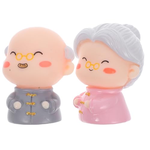 2Er Set Harz Großeltern Figuren - Diy Geburtstagstorten Dekoration, Hochzeit Jubiläum Valentinstag Tischdeko, Rosa Oma Und Grauer Opa von Alipis