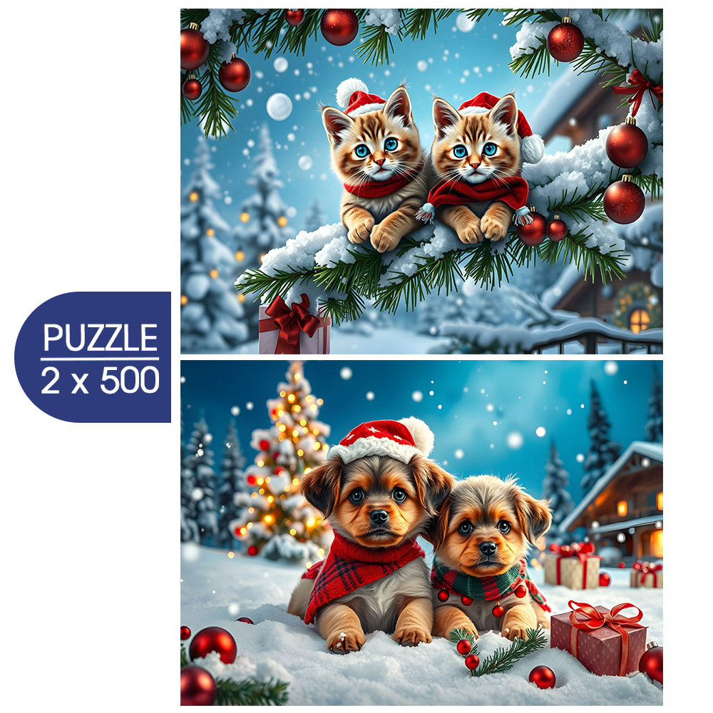 Alipson Puzzle 2 Puzzles - Chatons et Chiots de Noël 500 Teile Puzzle Alipson-Puzzle-F-50260 von Alipson Puzzle
