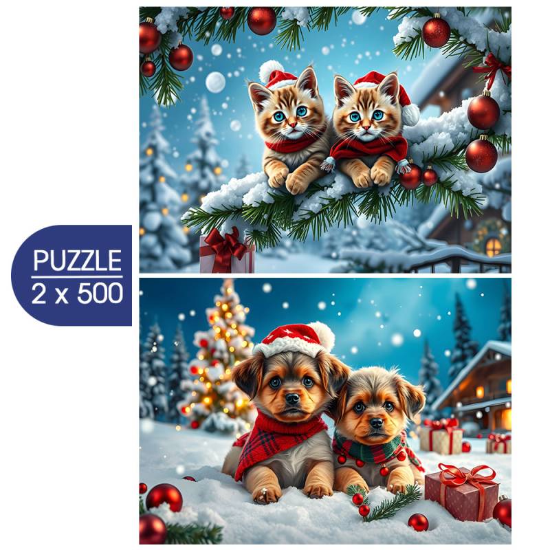Alipson Puzzle 2 Puzzles - Chatons et Chiots de Noël 500 Teile Puzzle Alipson-Puzzle-F-50260 von Alipson Puzzle