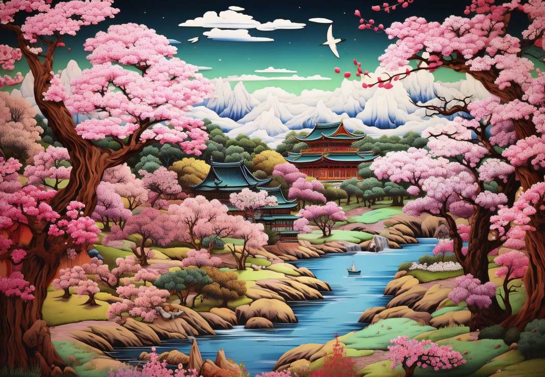 Alipson Puzzle Ein japanischer Tempel im Frühling 1000 Teile Puzzle Alipson-Puzzle-F-50354 von Alipson Puzzle