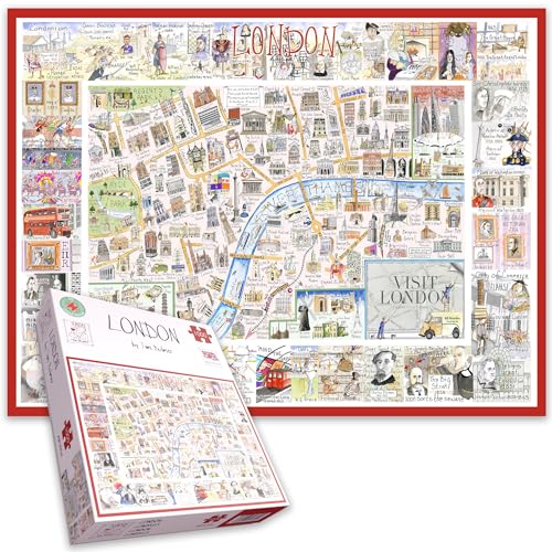 1000-teiliges Puzzle, komische Karte von London mit Sehenswürdigkeiten und Touristenattraktionen von Tim Bulmer für Erwachsene, große Größe 66 cm x 50 cm – herrlich herausfordernd und dennoch von All Jigsaw Puzzles