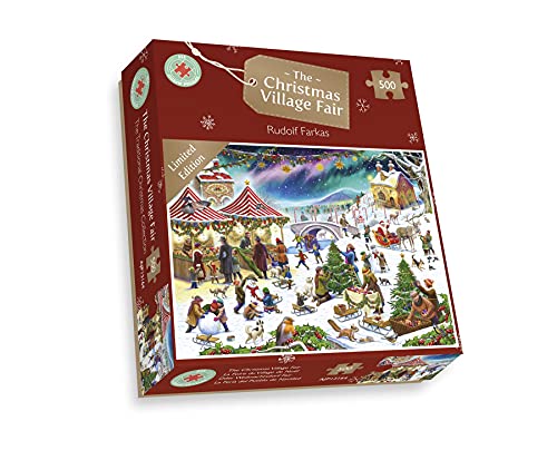 Weihnachtspuzzle mit 500 Teilen – Dorfmesse von Rudolf Farkas, Winterpuzzle für Erwachsene von All Jigsaw Puzzles